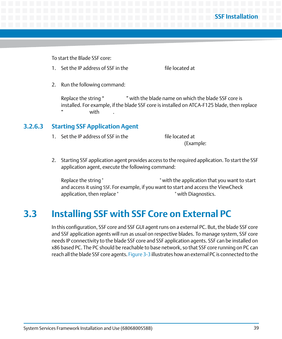 3 starting ssf application agent, 3 installing ssf with ssf core on external pc | Artesyn System Services Framework Installation and Use (February 2014) User Manual | Page 39 / 88
