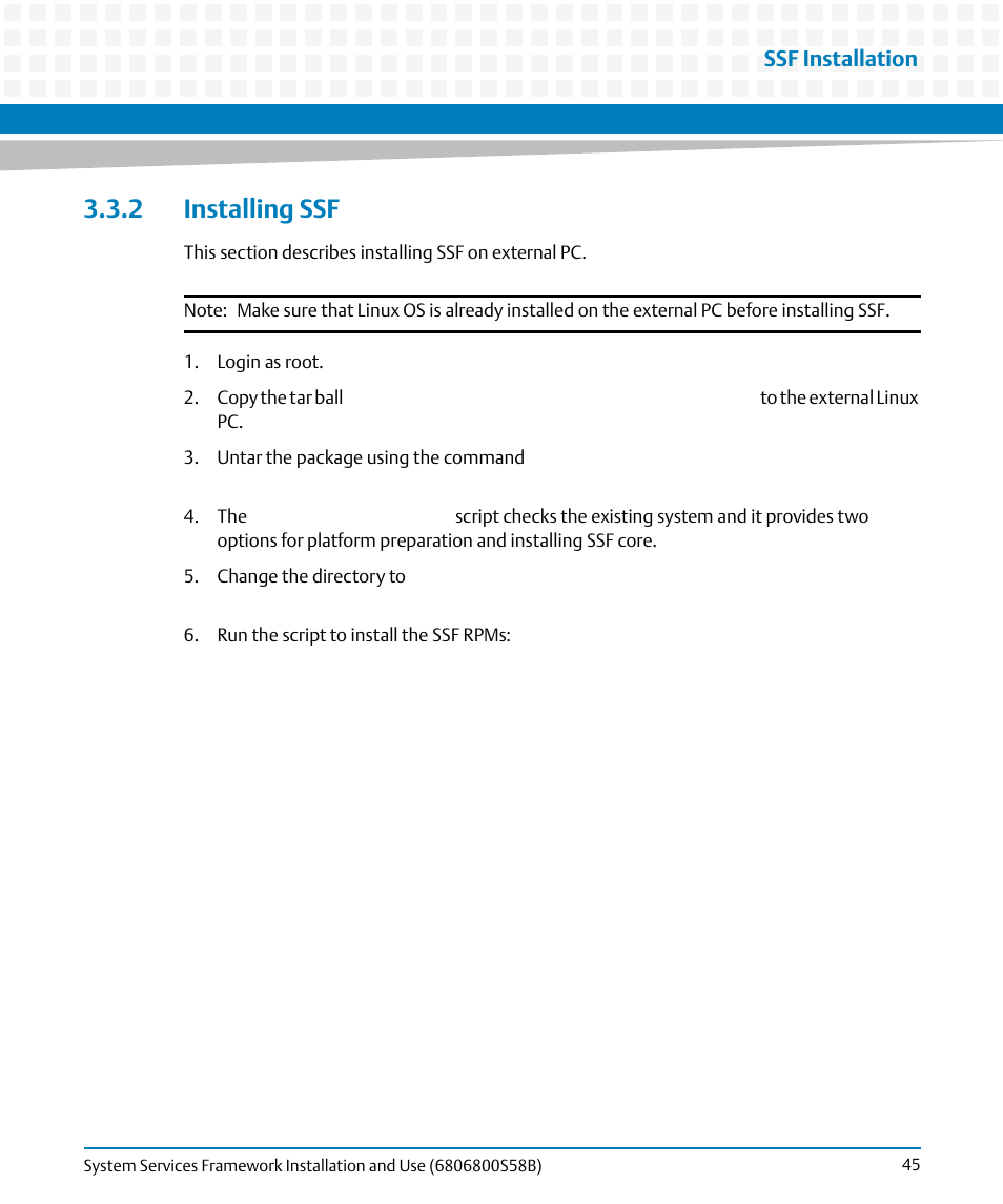 2 installing ssf | Artesyn System Services Framework Installation and Use (February 2014) User Manual | Page 45 / 88
