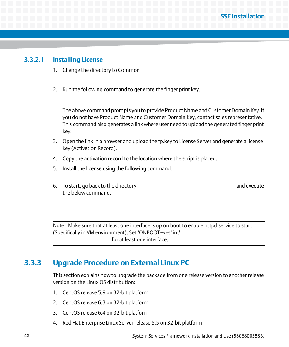 1 installing license, 3 upgrade procedure on external linux pc | Artesyn System Services Framework Installation and Use (February 2014) User Manual | Page 48 / 88