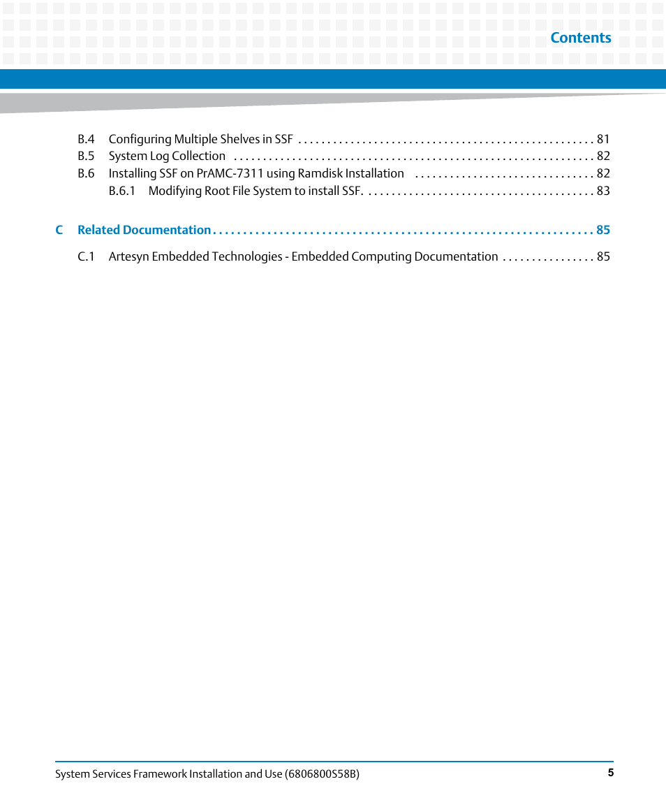 Artesyn System Services Framework Installation and Use (February 2014) User Manual | Page 5 / 88
