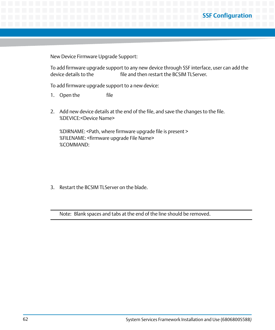 Ssf configuration | Artesyn System Services Framework Installation and Use (February 2014) User Manual | Page 62 / 88
