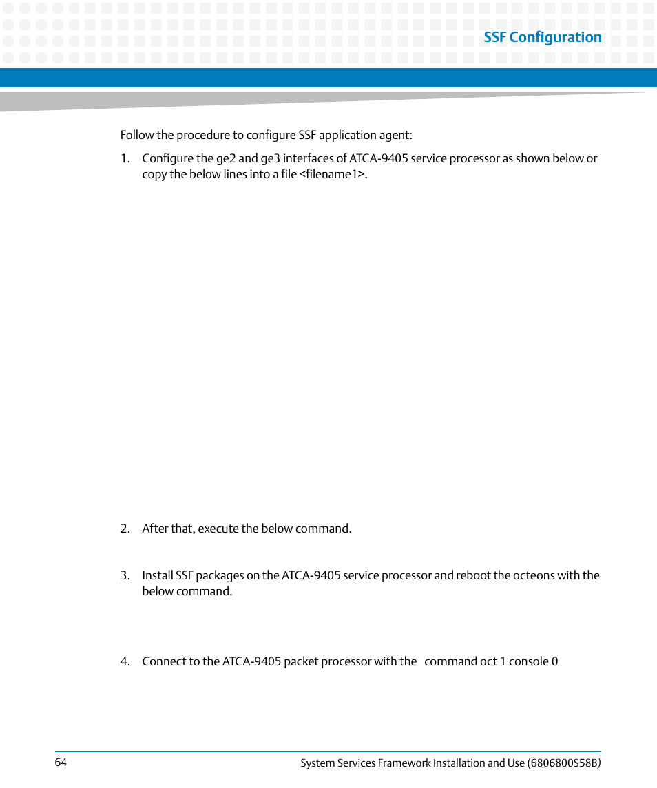 Ssf configuration | Artesyn System Services Framework Installation and Use (February 2014) User Manual | Page 64 / 88