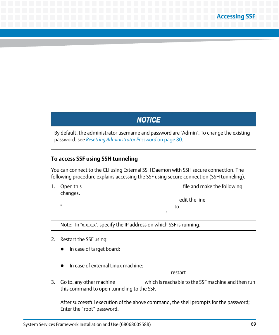 Accessing ssf | Artesyn System Services Framework Installation and Use (February 2014) User Manual | Page 69 / 88
