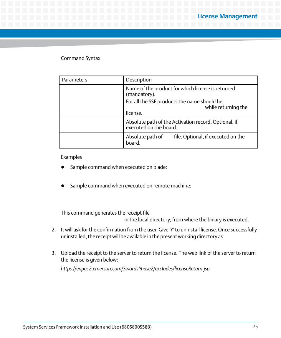 License management | Artesyn System Services Framework Installation and Use (February 2014) User Manual | Page 75 / 88