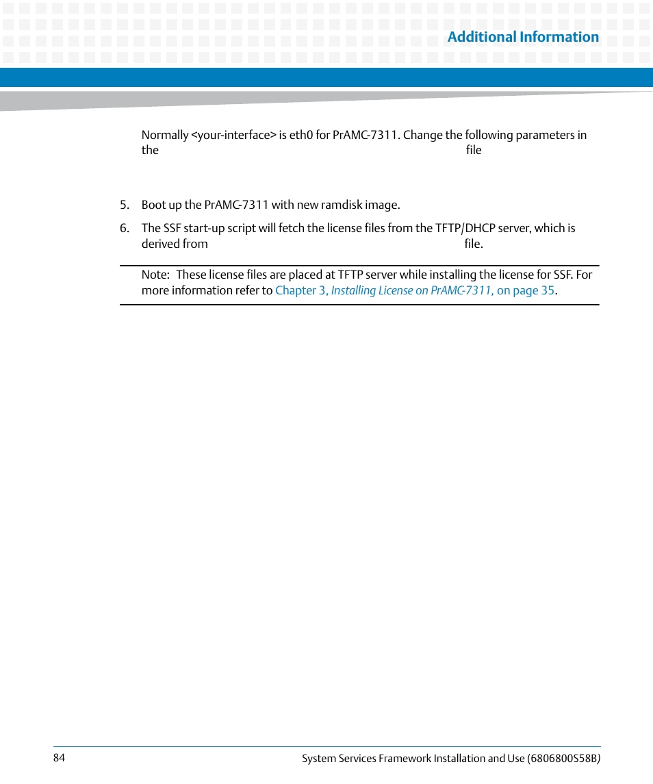 Additional information | Artesyn System Services Framework Installation and Use (February 2014) User Manual | Page 84 / 88