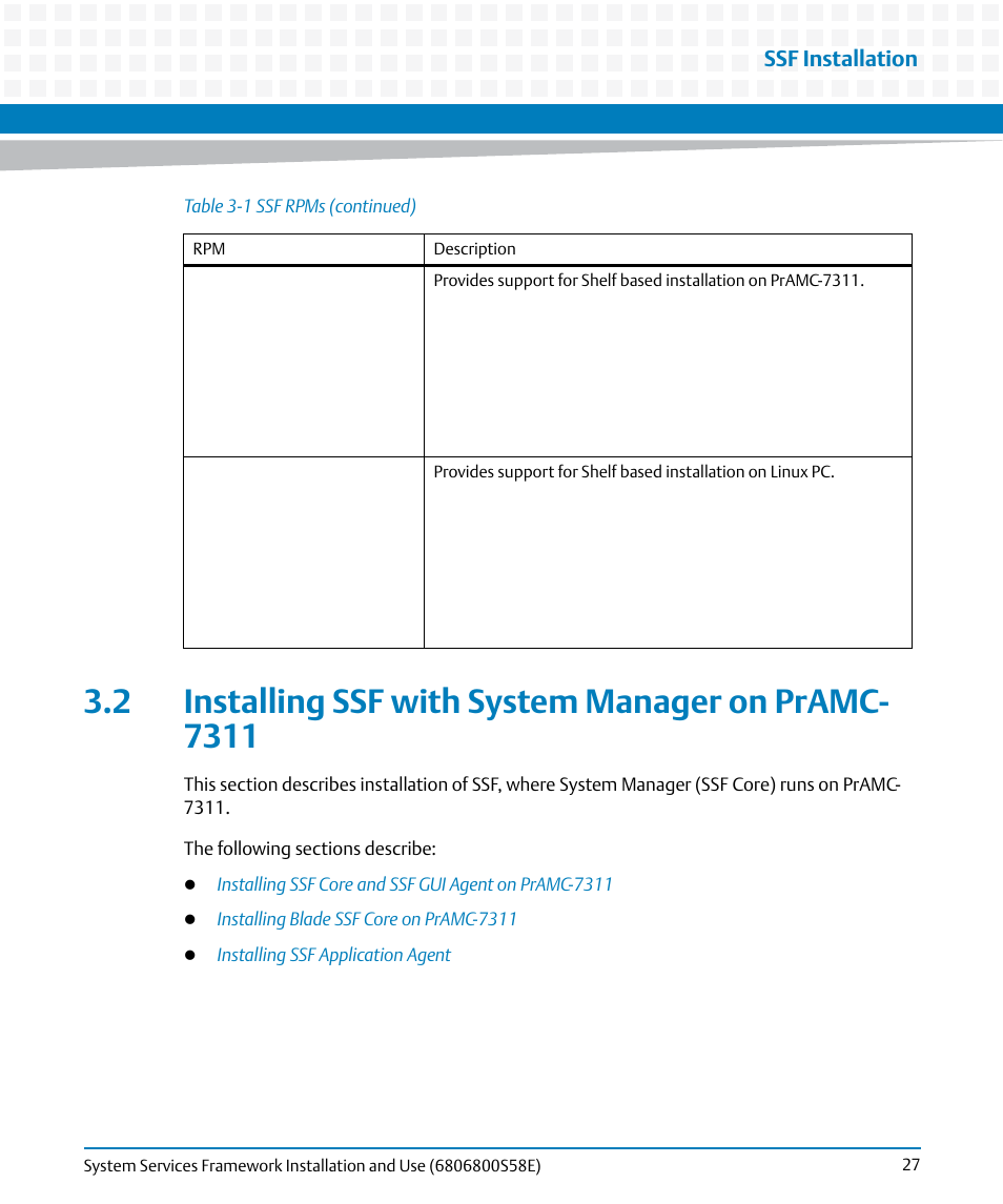 2 installing ssf with system manager on pramc-7311, Ssf installation | Artesyn System Services Framework Installation and Use (November 2014) User Manual | Page 27 / 82