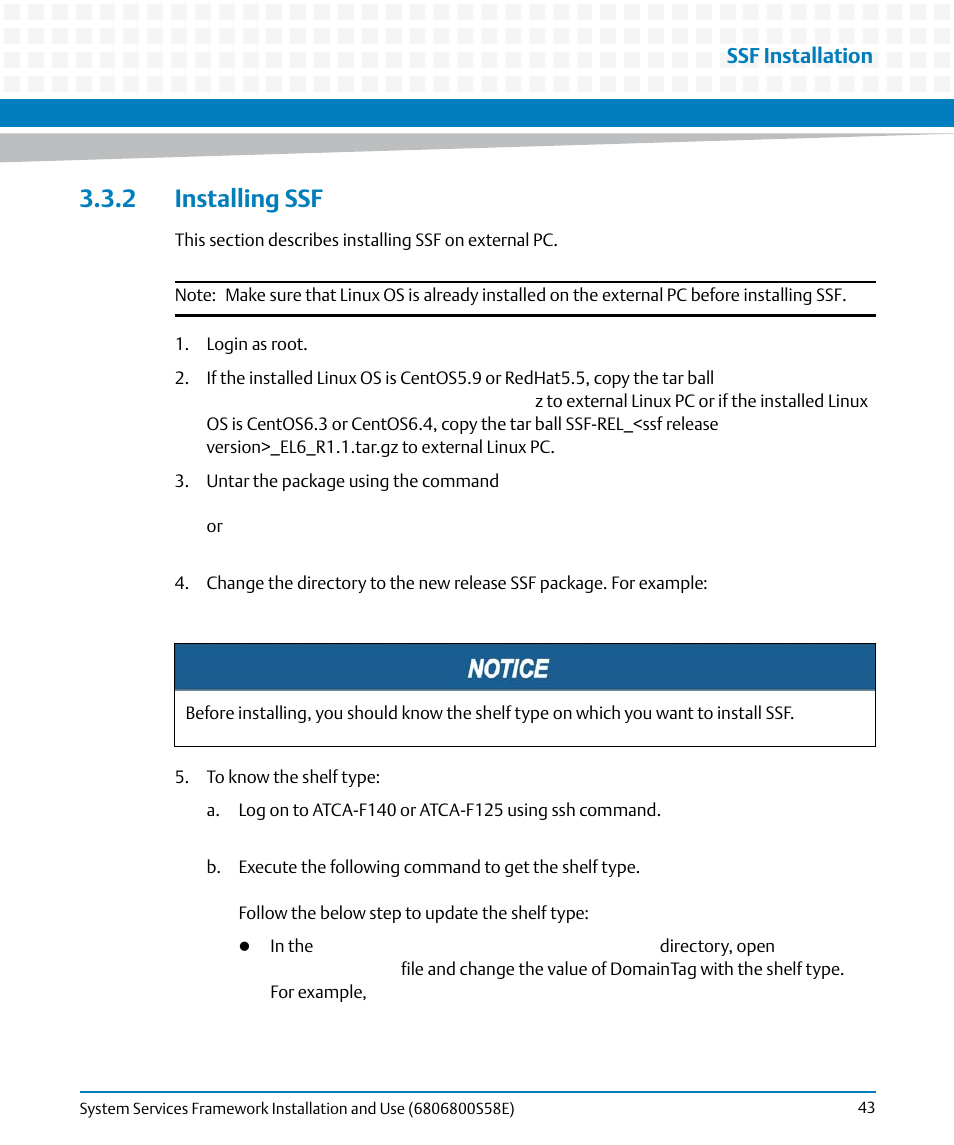 2 installing ssf, Ssf installation | Artesyn System Services Framework Installation and Use (November 2014) User Manual | Page 43 / 82