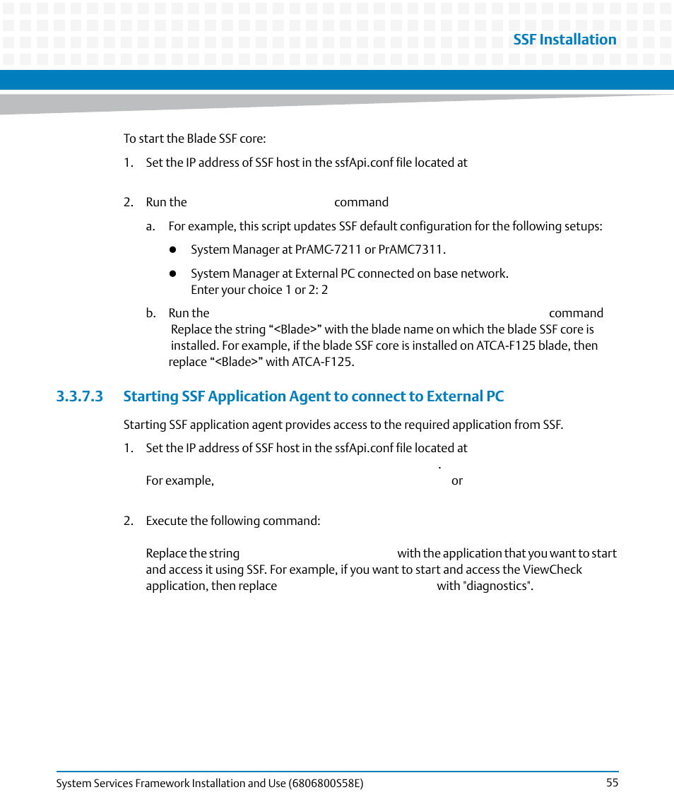Ssf installation | Artesyn System Services Framework Installation and Use (November 2014) User Manual | Page 55 / 82