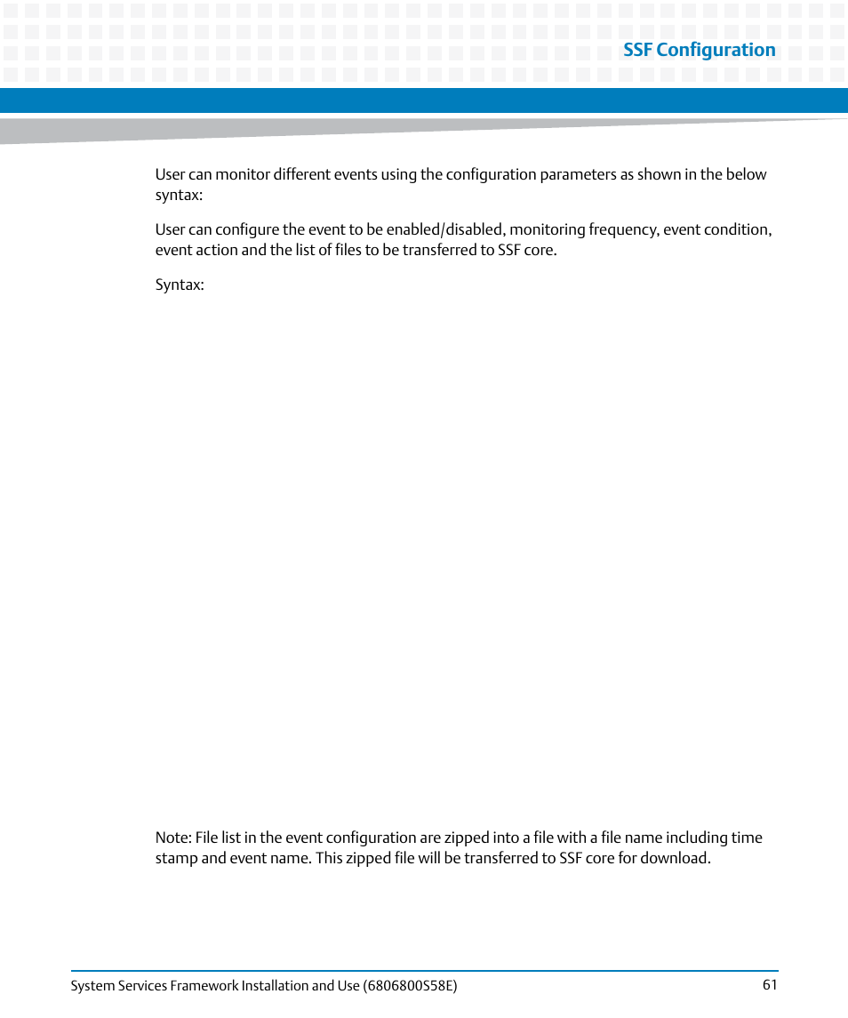 Ssf configuration | Artesyn System Services Framework Installation and Use (November 2014) User Manual | Page 61 / 82