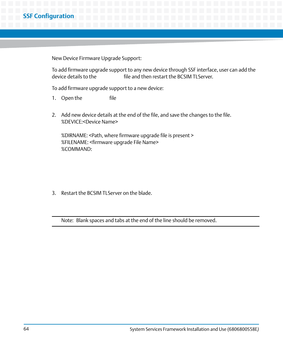 Ssf configuration | Artesyn System Services Framework Installation and Use (November 2014) User Manual | Page 64 / 82