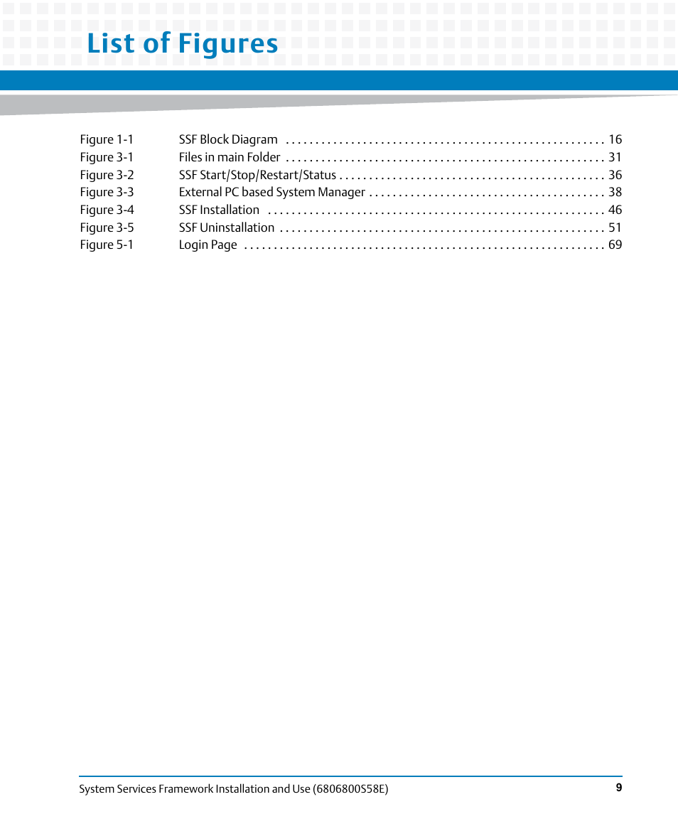 List of figures | Artesyn System Services Framework Installation and Use (November 2014) User Manual | Page 9 / 82