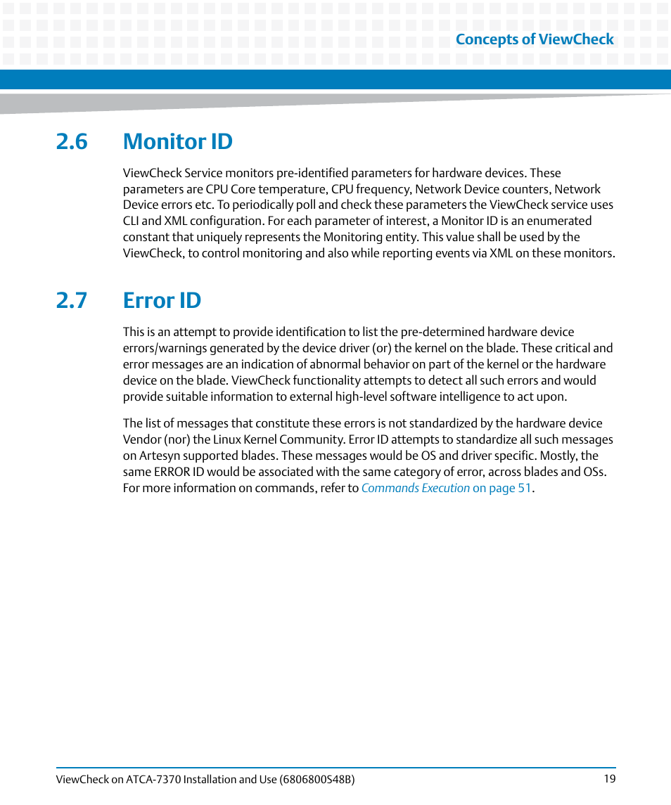 6 monitor id, 7 error id, 6 monitor id 2.7 error id | Artesyn ViewCheck on ATCA-7370 Installation and Use (April 2014) User Manual | Page 19 / 86