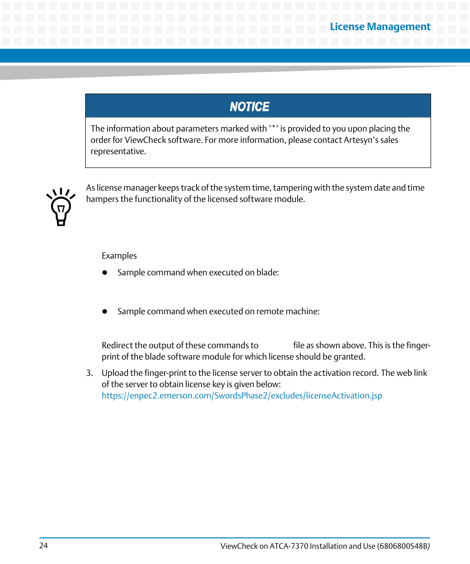 License management | Artesyn ViewCheck on ATCA-7370 Installation and Use (April 2014) User Manual | Page 24 / 86