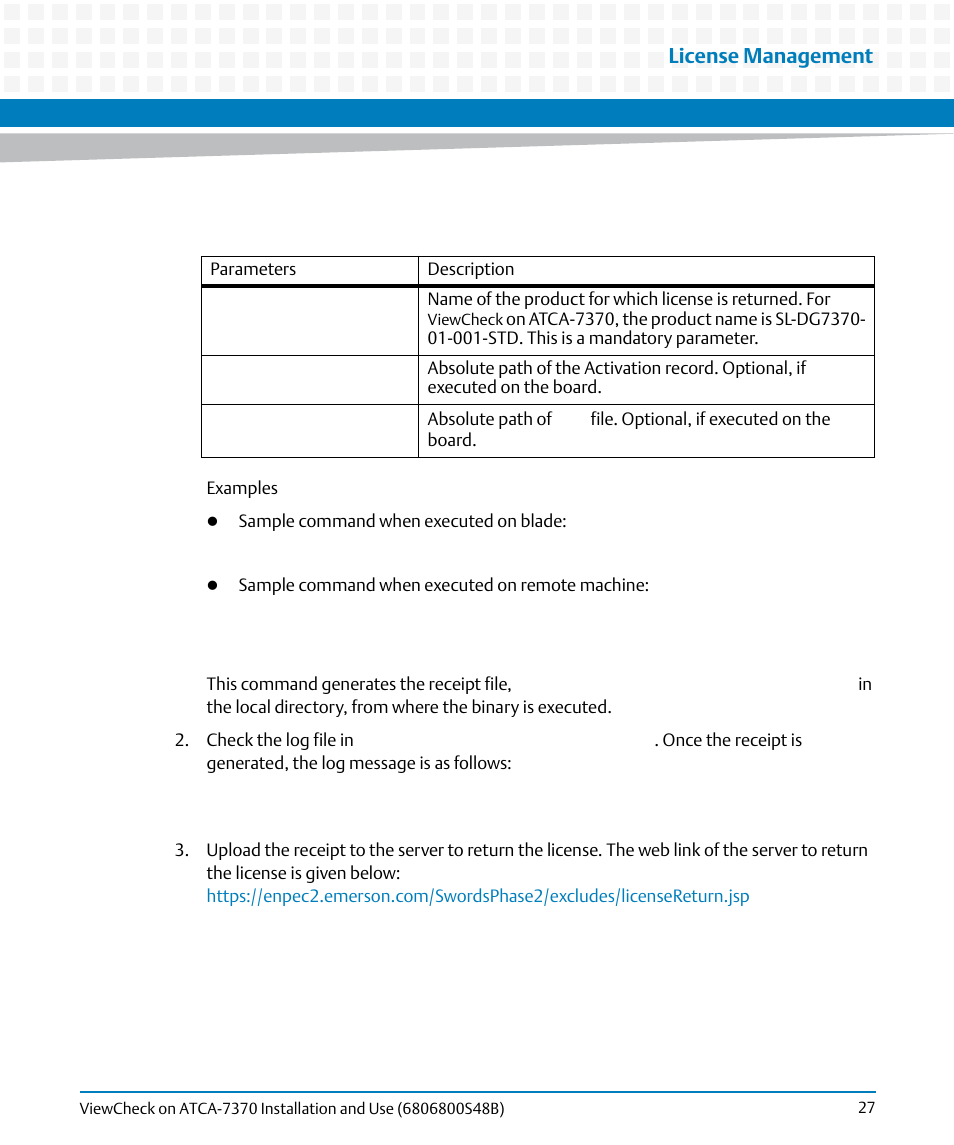 License management | Artesyn ViewCheck on ATCA-7370 Installation and Use (April 2014) User Manual | Page 27 / 86