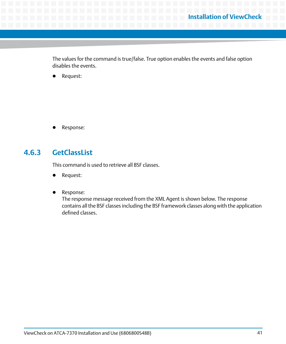 3 getclasslist, Installation of viewcheck | Artesyn ViewCheck on ATCA-7370 Installation and Use (April 2014) User Manual | Page 41 / 86