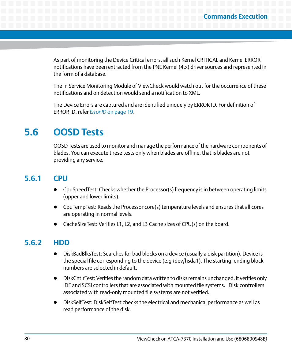 6 oosd tests, 1 cpu, 2 hdd | 1 cpu 5.6.2 hdd | Artesyn ViewCheck on ATCA-7370 Installation and Use (April 2014) User Manual | Page 80 / 86