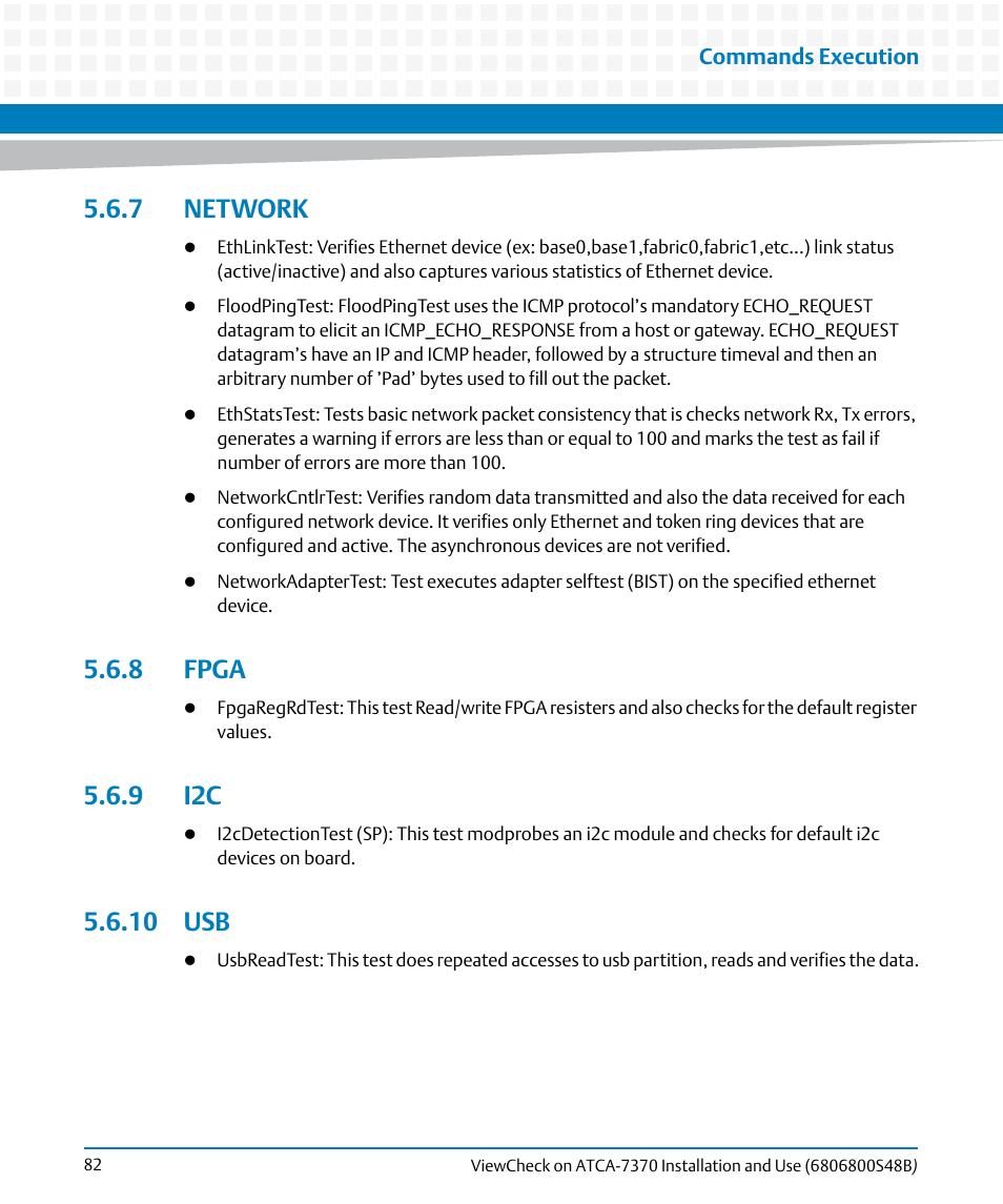 7 network, 8 fpga, 9 i2c | 10 usb, 7 network 5.6.8 fpga 5.6.9 i2c 5.6.10 usb, Network | Artesyn ViewCheck on ATCA-7370 Installation and Use (April 2014) User Manual | Page 82 / 86