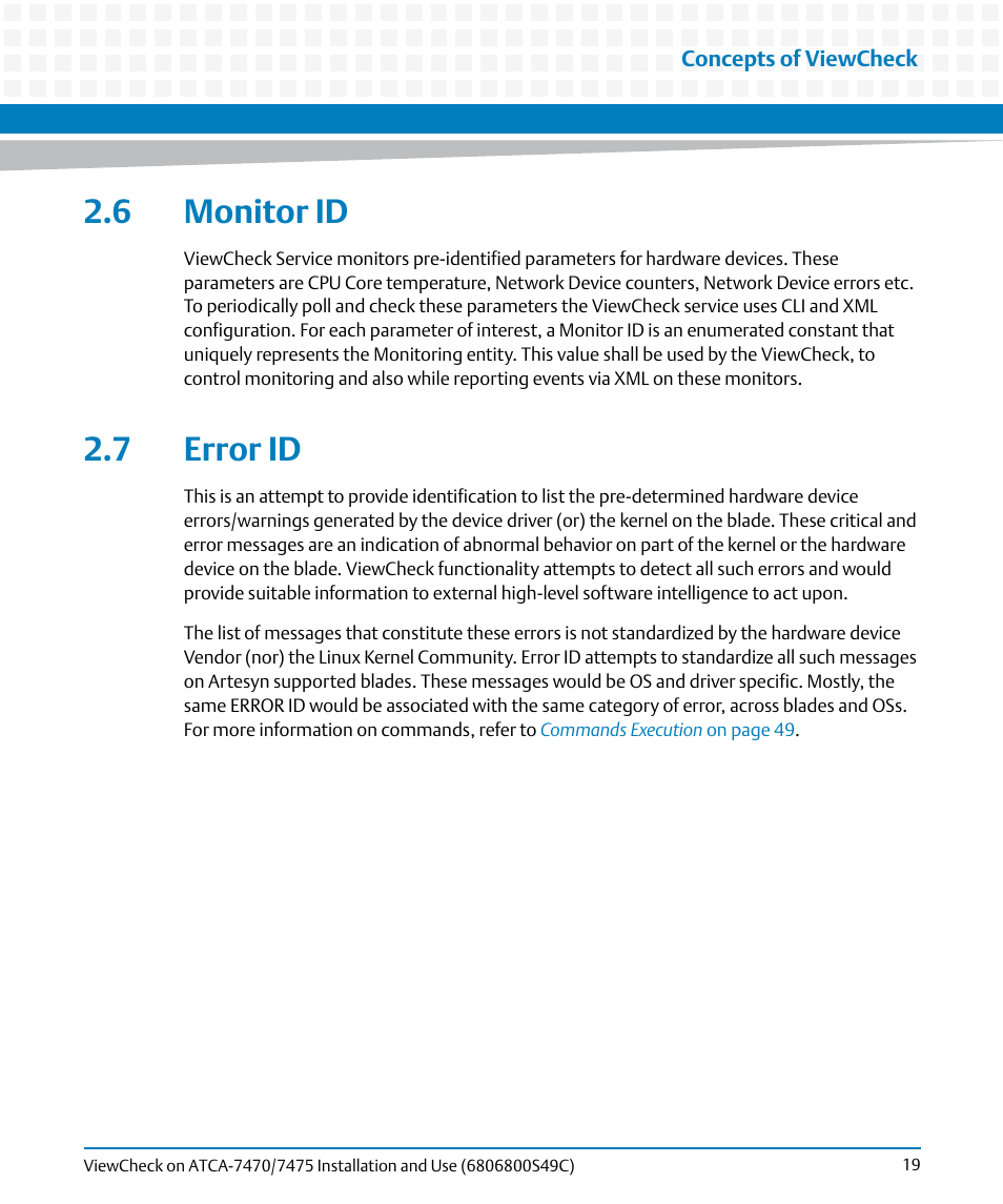6 monitor id, 7 error id, 6 monitor id 2.7 error id | Artesyn ViewCheck on ATCA-7470/7475 Installation and Use (May 2014) User Manual | Page 19 / 94
