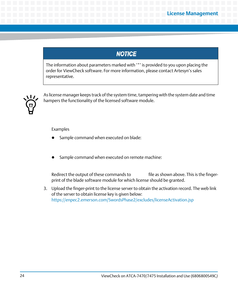 License management | Artesyn ViewCheck on ATCA-7470/7475 Installation and Use (May 2014) User Manual | Page 24 / 94