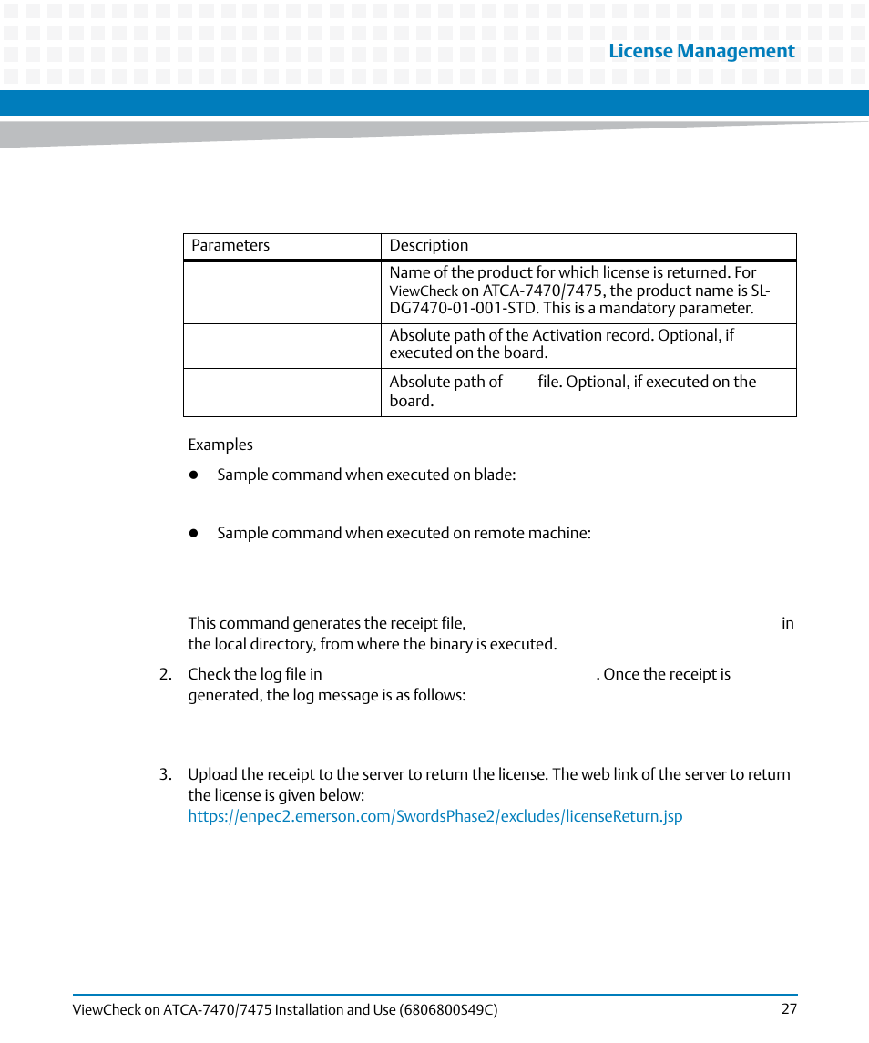 License management | Artesyn ViewCheck on ATCA-7470/7475 Installation and Use (May 2014) User Manual | Page 27 / 94