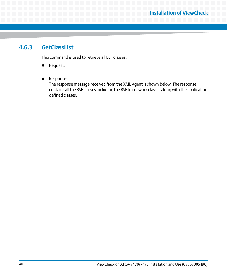 3 getclasslist, Installation of viewcheck | Artesyn ViewCheck on ATCA-7470/7475 Installation and Use (May 2014) User Manual | Page 40 / 94