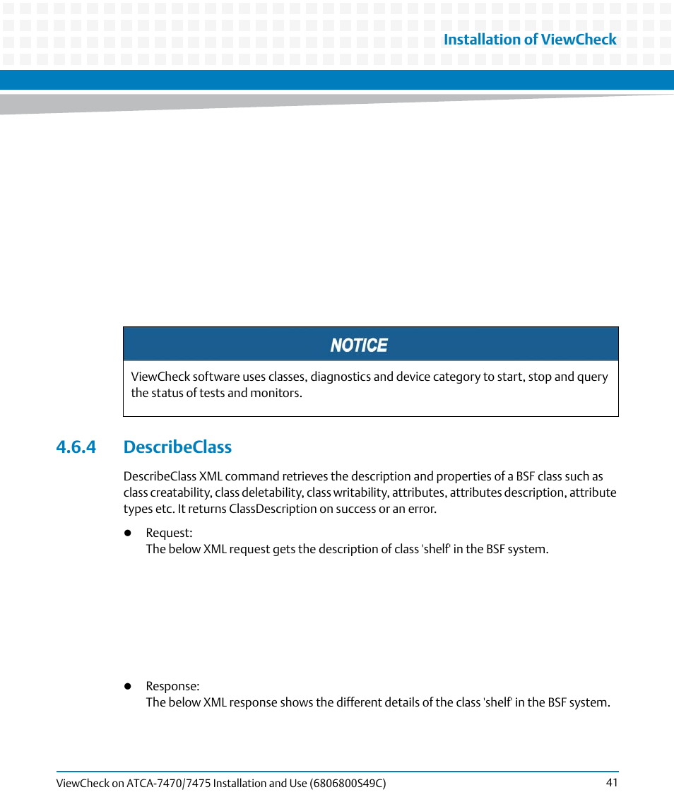 4 describeclass, Installation of viewcheck | Artesyn ViewCheck on ATCA-7470/7475 Installation and Use (May 2014) User Manual | Page 41 / 94