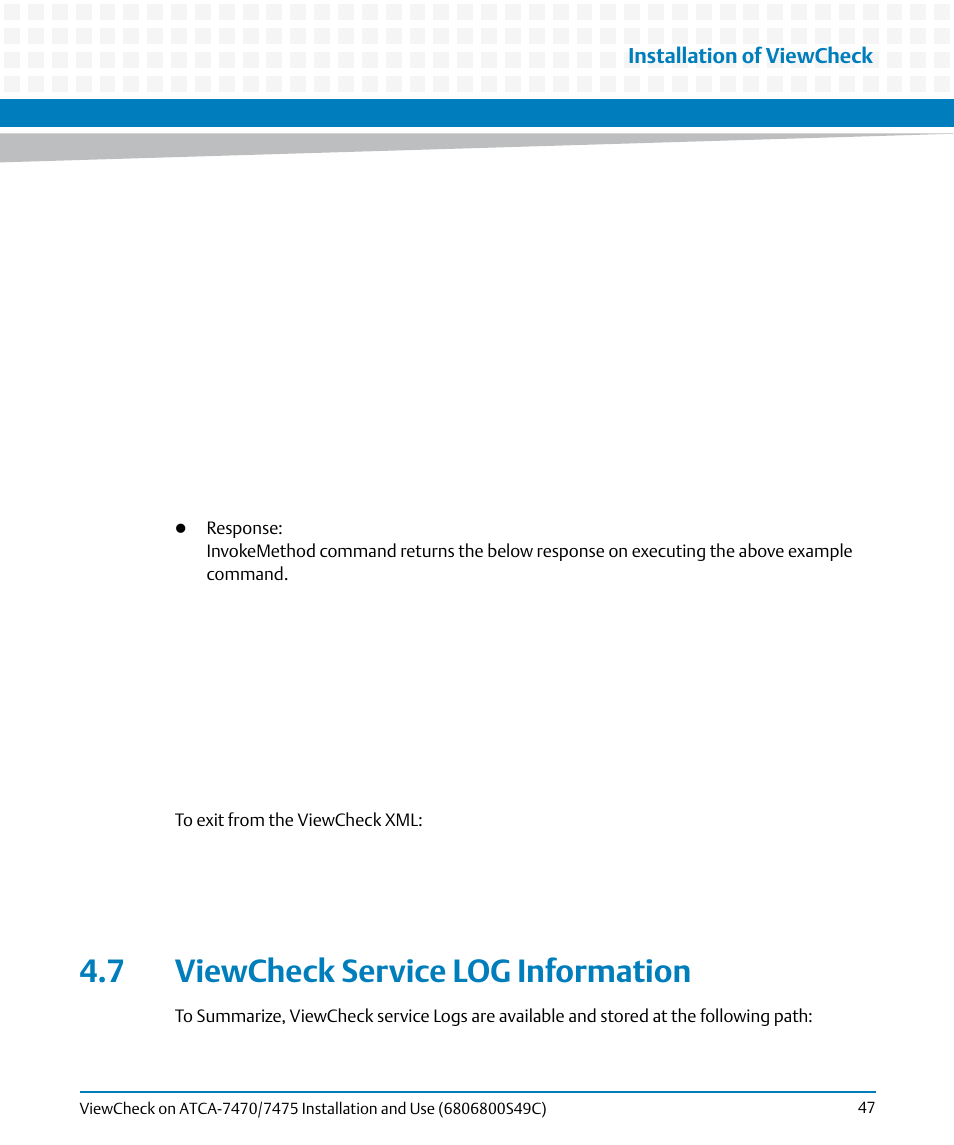 7 viewcheck service log information | Artesyn ViewCheck on ATCA-7470/7475 Installation and Use (May 2014) User Manual | Page 47 / 94