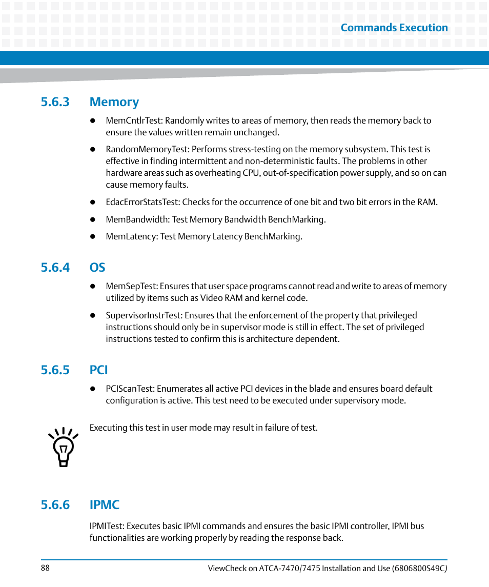 3 memory, 4 os, 5 pci | 6 ipmc, 3 memory 5.6.4 os 5.6.5 pci 5.6.6 ipmc, Memory | Artesyn ViewCheck on ATCA-7470/7475 Installation and Use (May 2014) User Manual | Page 88 / 94