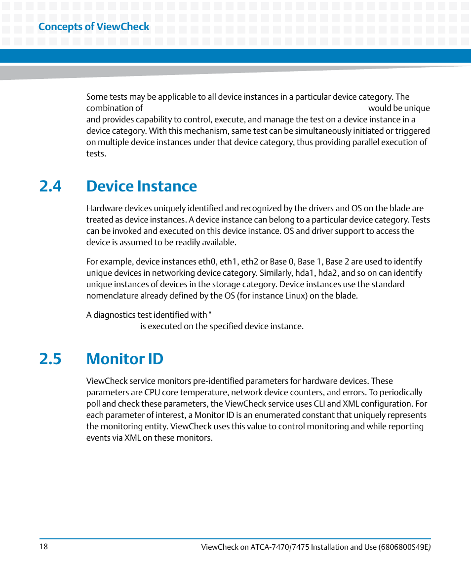 4 device instance, 5 monitor id, 4 device instance 2.5 monitor id | Artesyn ViewCheck on ATCA-7470/7475 Installation and Use (November 2014) User Manual | Page 18 / 88