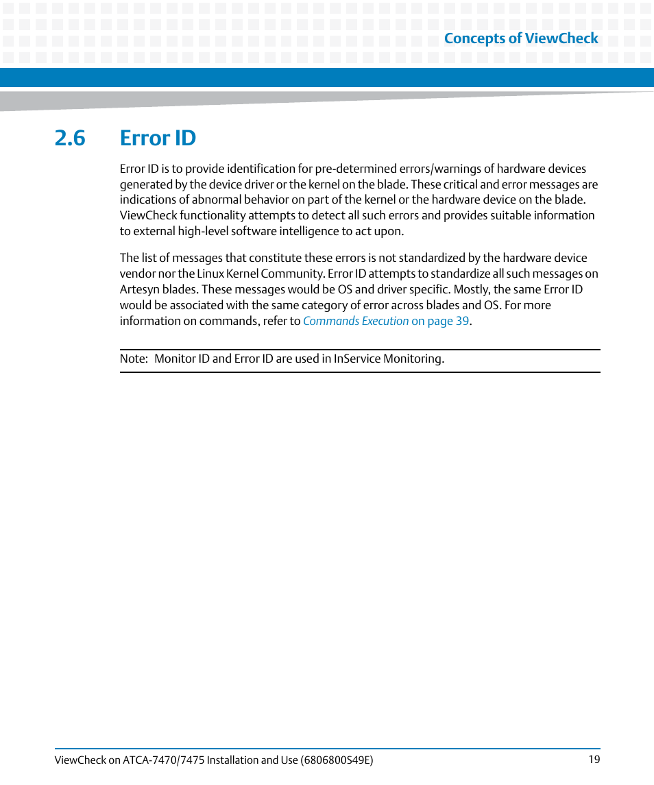 6 error id | Artesyn ViewCheck on ATCA-7470/7475 Installation and Use (November 2014) User Manual | Page 19 / 88