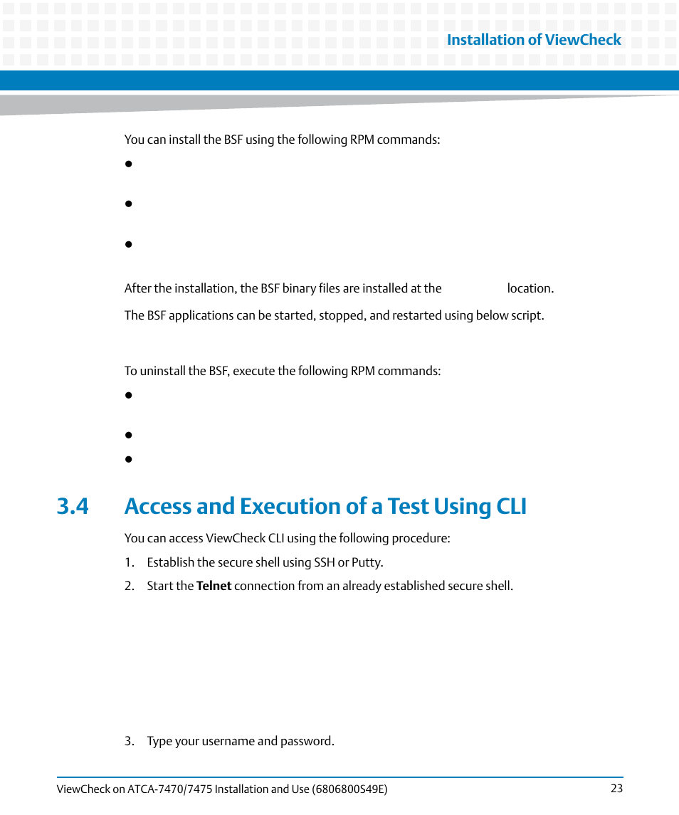 4 access and execution of a test using cli, Installation of viewcheck | Artesyn ViewCheck on ATCA-7470/7475 Installation and Use (November 2014) User Manual | Page 23 / 88