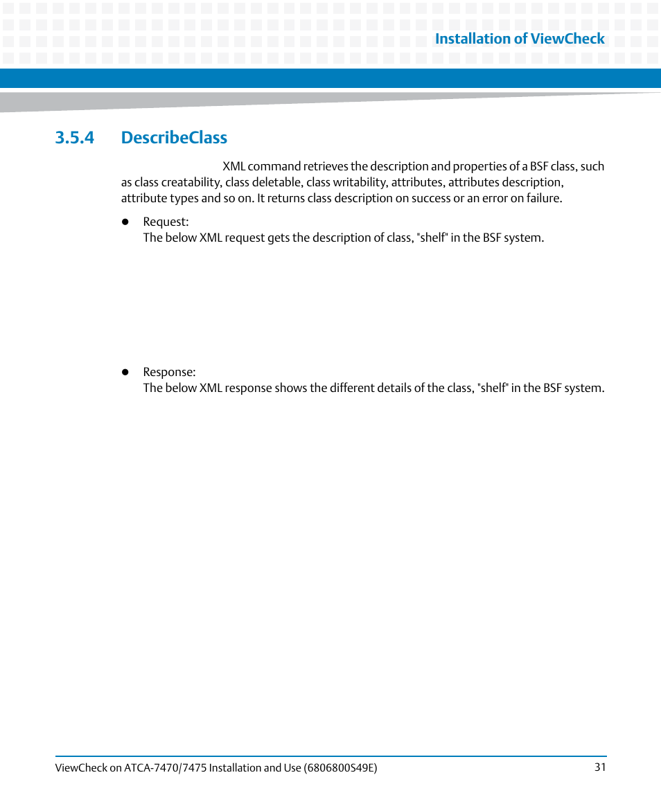 4 describeclass, Installation of viewcheck | Artesyn ViewCheck on ATCA-7470/7475 Installation and Use (November 2014) User Manual | Page 31 / 88