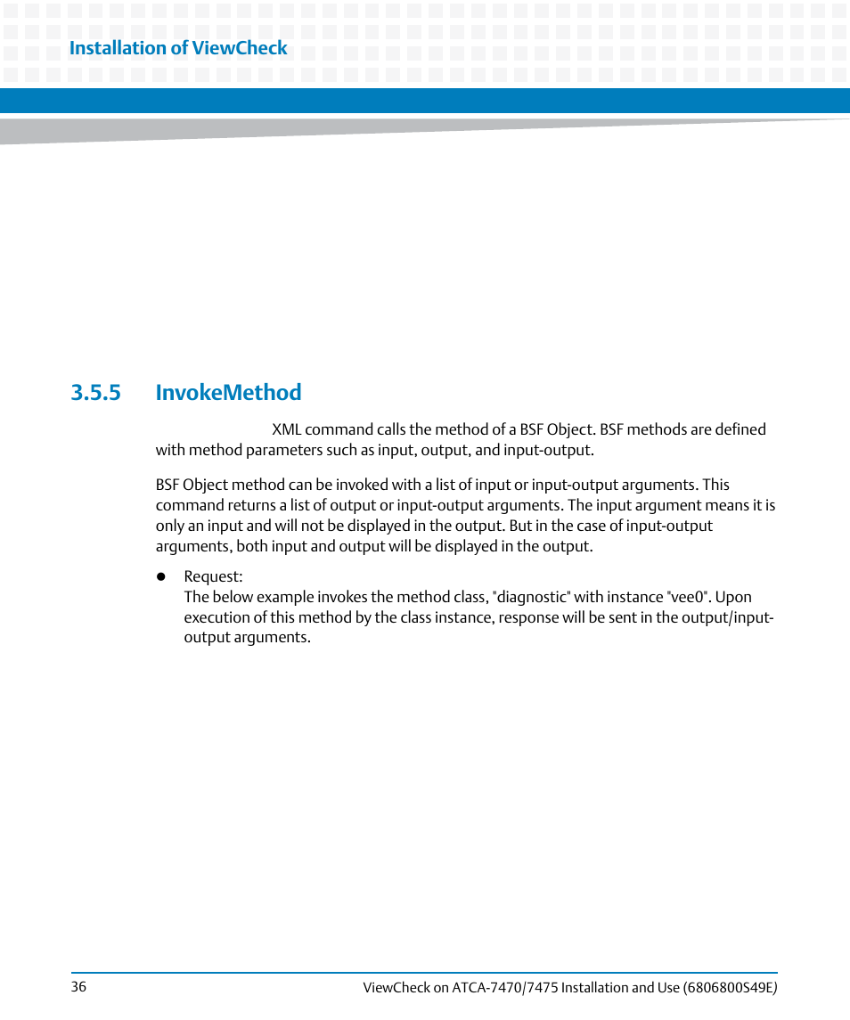5 invokemethod, Installation of viewcheck | Artesyn ViewCheck on ATCA-7470/7475 Installation and Use (November 2014) User Manual | Page 36 / 88