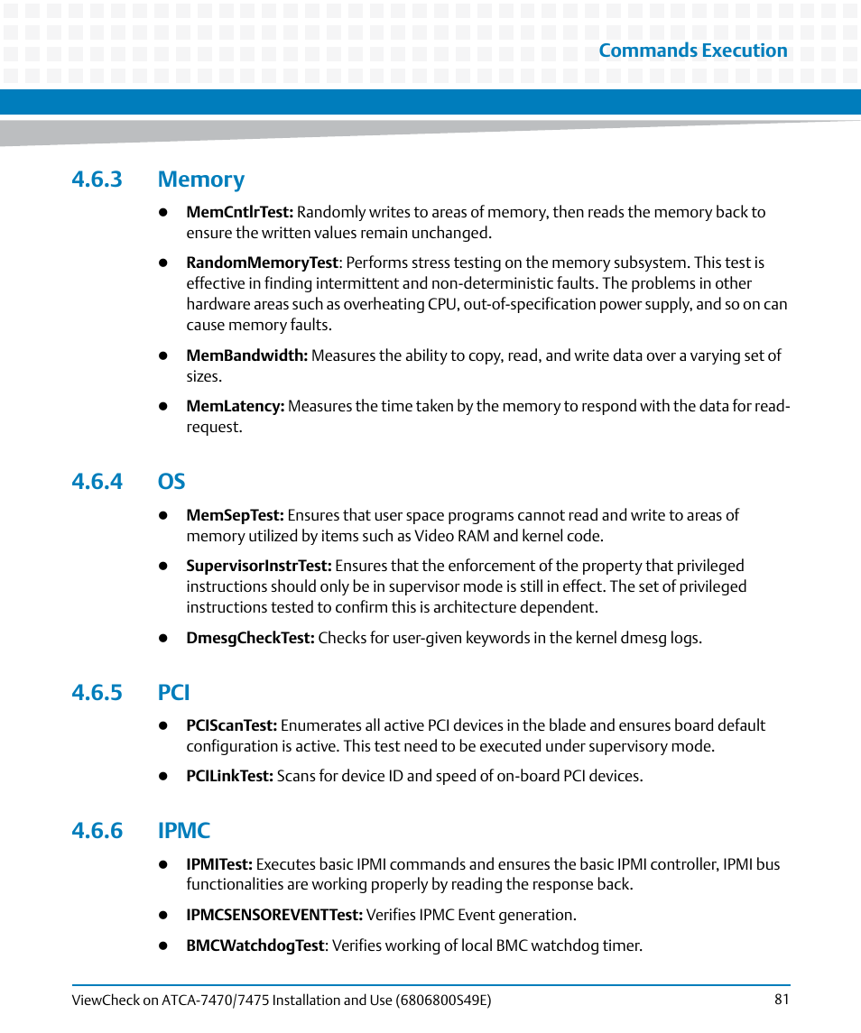 3 memory, 4 os, 5 pci | 6 ipmc, 3 memory 4.6.4 os 4.6.5 pci 4.6.6 ipmc, Memory, St in | Artesyn ViewCheck on ATCA-7470/7475 Installation and Use (November 2014) User Manual | Page 81 / 88