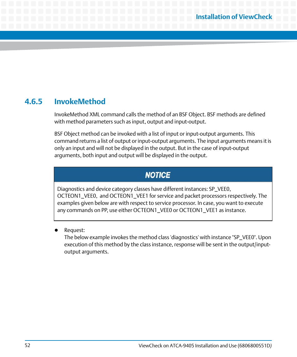 5 invokemethod, Installation of viewcheck | Artesyn ViewCheck on ATCA-9405 Installation and Use (May 2014) User Manual | Page 52 / 96