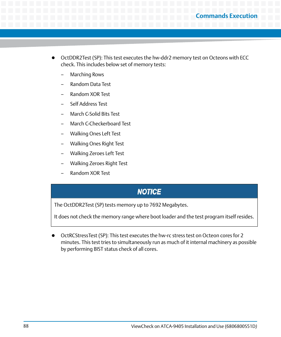 Commands execution | Artesyn ViewCheck on ATCA-9405 Installation and Use (May 2014) User Manual | Page 88 / 96