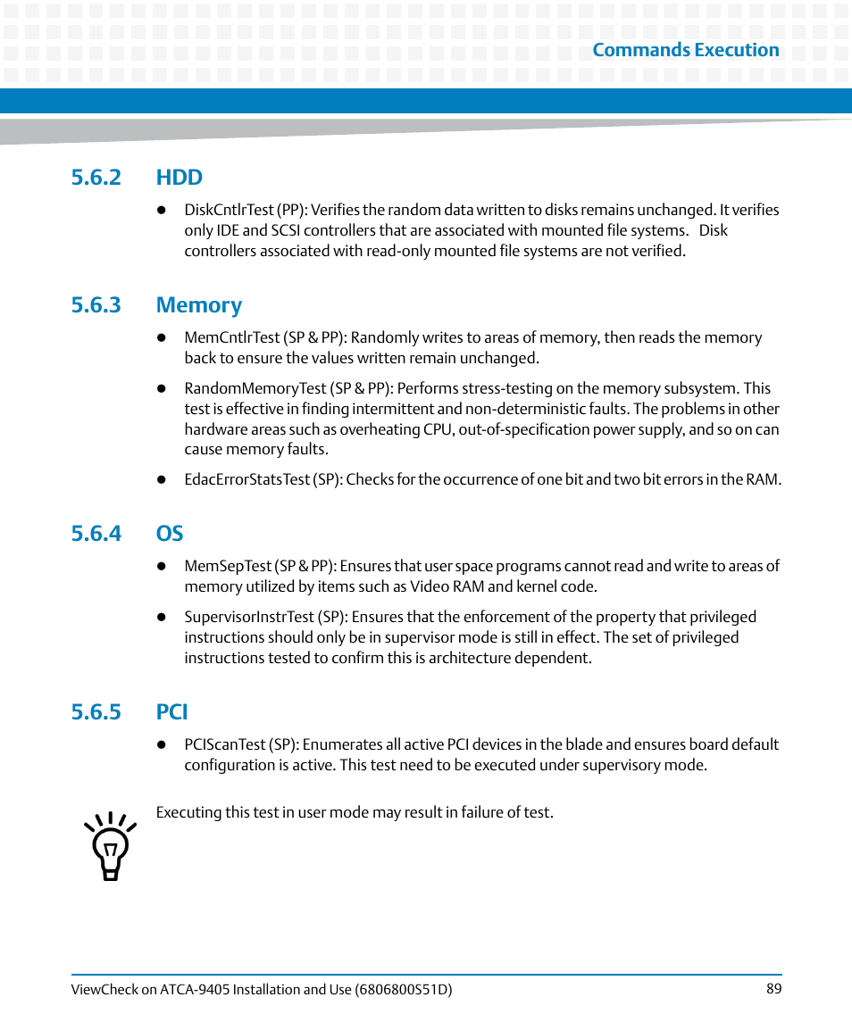 2 hdd, 3 memory, 4 os | 5 pci, 2 hdd 5.6.3 memory 5.6.4 os 5.6.5 pci, St in, Memory, And s | Artesyn ViewCheck on ATCA-9405 Installation and Use (May 2014) User Manual | Page 89 / 96