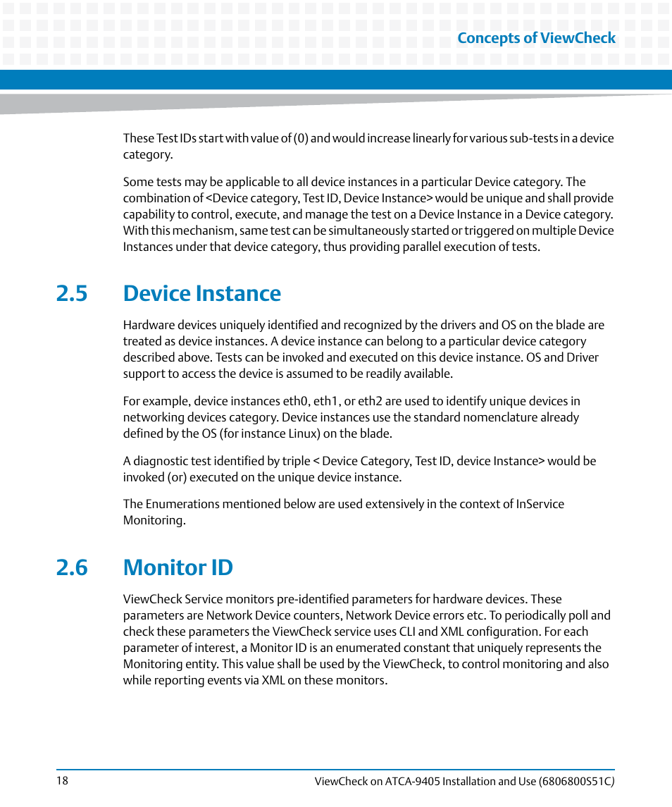 5 device instance, 6 monitor id, 5 device instance 2.6 monitor id | Artesyn ViewCheck on ATCA-9405 Installation and Use (May 2014) User Manual | Page 18 / 96