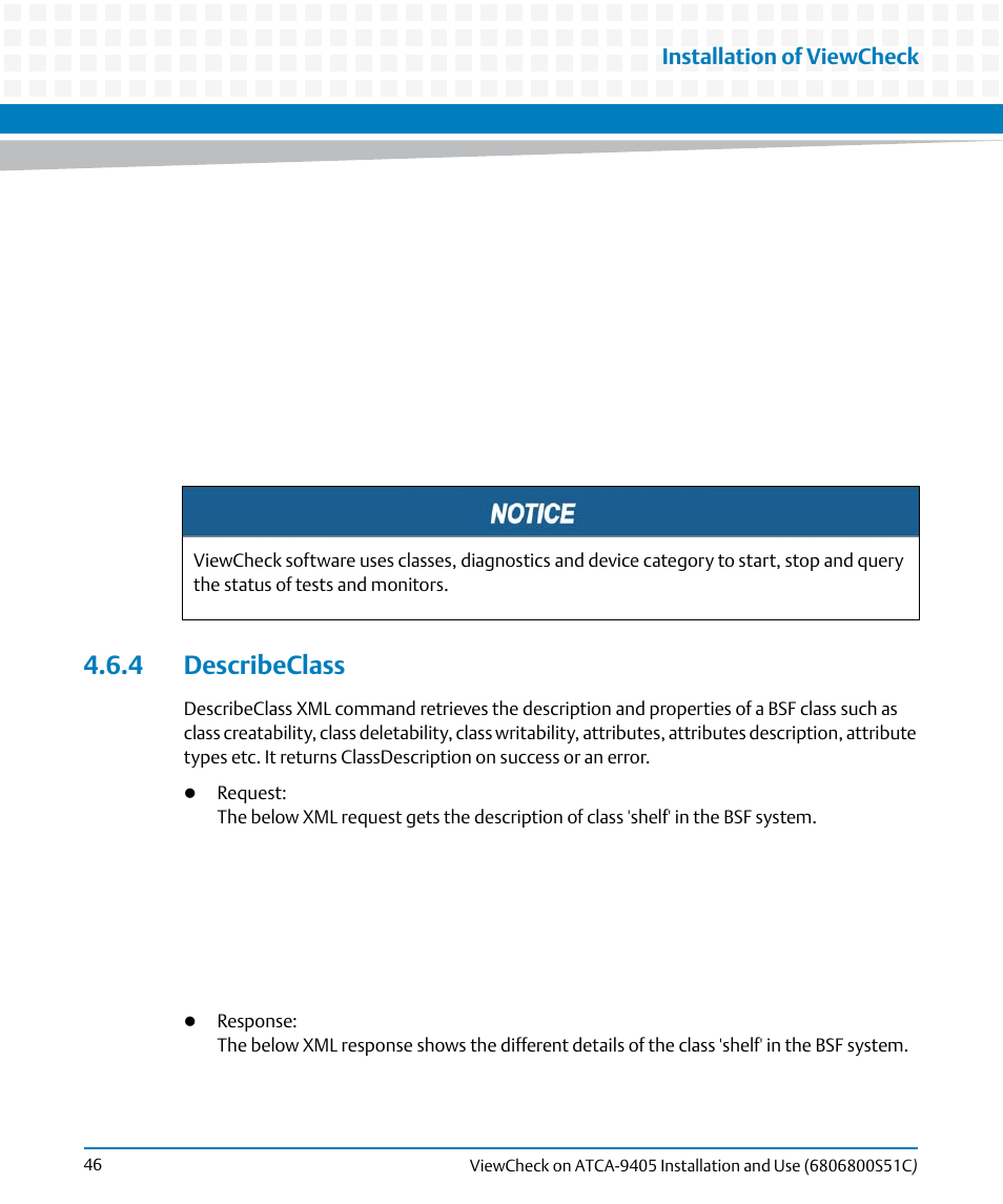 4 describeclass, Installation of viewcheck | Artesyn ViewCheck on ATCA-9405 Installation and Use (May 2014) User Manual | Page 46 / 96