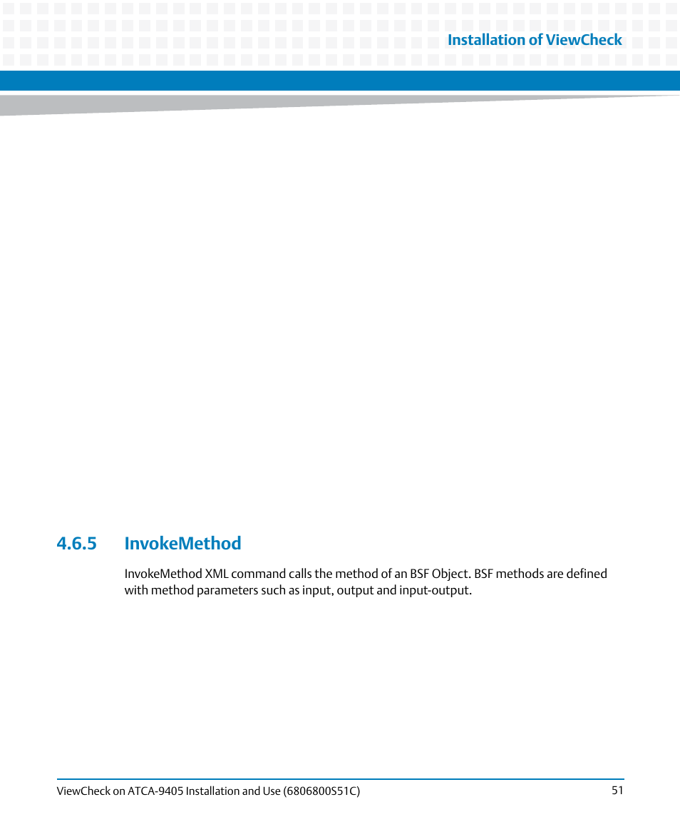 5 invokemethod, Installation of viewcheck | Artesyn ViewCheck on ATCA-9405 Installation and Use (May 2014) User Manual | Page 51 / 96