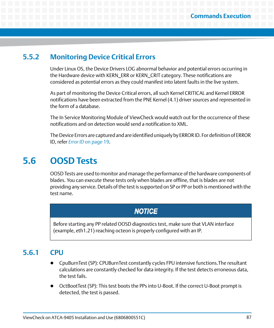 2 monitoring device critical errors, 6 oosd tests, 1 cpu | Oosd tests | Artesyn ViewCheck on ATCA-9405 Installation and Use (May 2014) User Manual | Page 87 / 96
