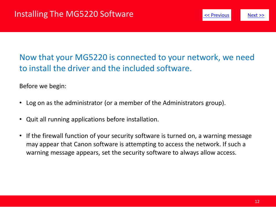 Installing the mg5220 software | Canon Installing Multifunction PIXMA MG5220 User Manual | Page 12 / 17