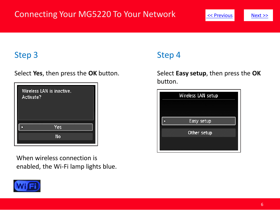 Connecting your mg5220 to your network, Step 3, Step 4 | Canon Installing Multifunction PIXMA MG5220 User Manual | Page 6 / 17