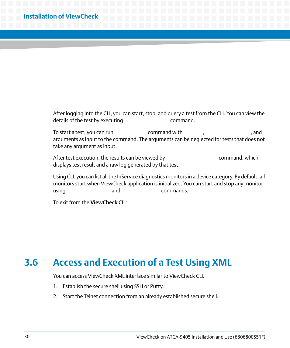 6 access and execution of a test using xml | Artesyn ViewCheck on ATCA-9405 Installation and Use (November 2014) User Manual | Page 30 / 88