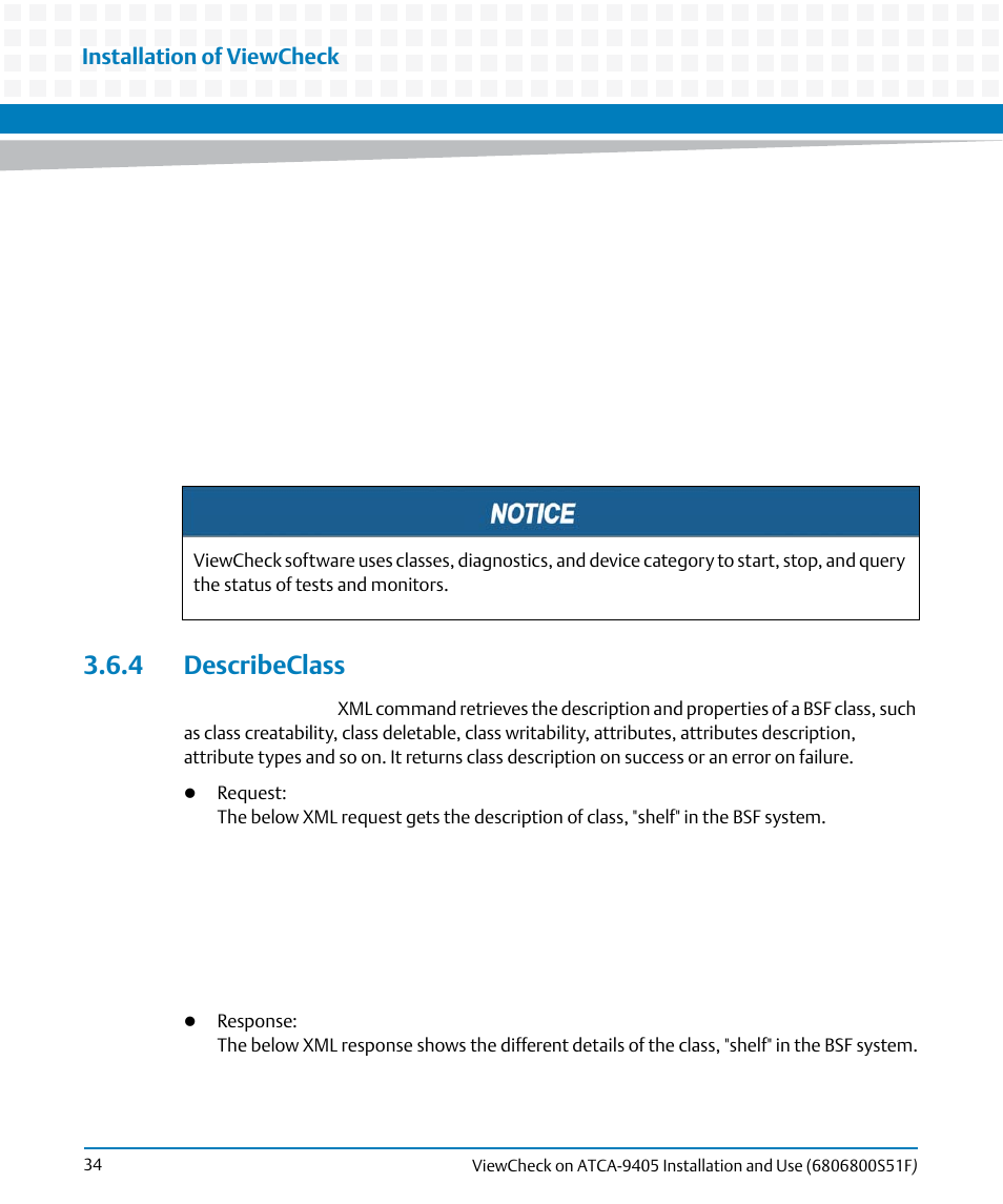4 describeclass, Installation of viewcheck | Artesyn ViewCheck on ATCA-9405 Installation and Use (November 2014) User Manual | Page 34 / 88