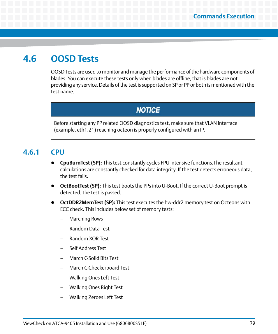 6 oosd tests, 1 cpu, Oosd tests | Artesyn ViewCheck on ATCA-9405 Installation and Use (November 2014) User Manual | Page 79 / 88