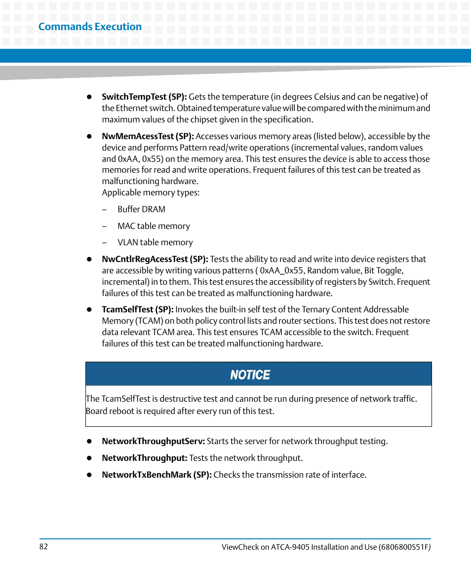 Commands execution | Artesyn ViewCheck on ATCA-9405 Installation and Use (November 2014) User Manual | Page 82 / 88
