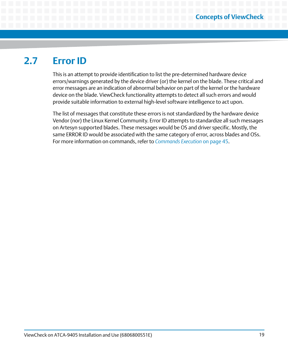 7 error id | Artesyn ViewCheck on ATCA-9405 Installation and Use (September 2014) User Manual | Page 19 / 90