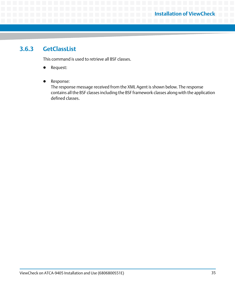 3 getclasslist, Installation of viewcheck | Artesyn ViewCheck on ATCA-9405 Installation and Use (September 2014) User Manual | Page 35 / 90
