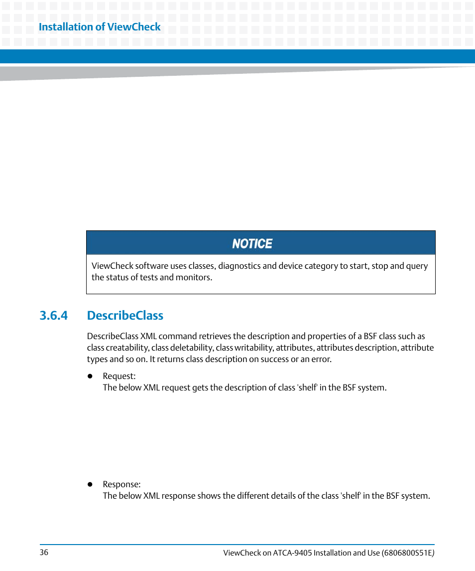 4 describeclass, Installation of viewcheck | Artesyn ViewCheck on ATCA-9405 Installation and Use (September 2014) User Manual | Page 36 / 90